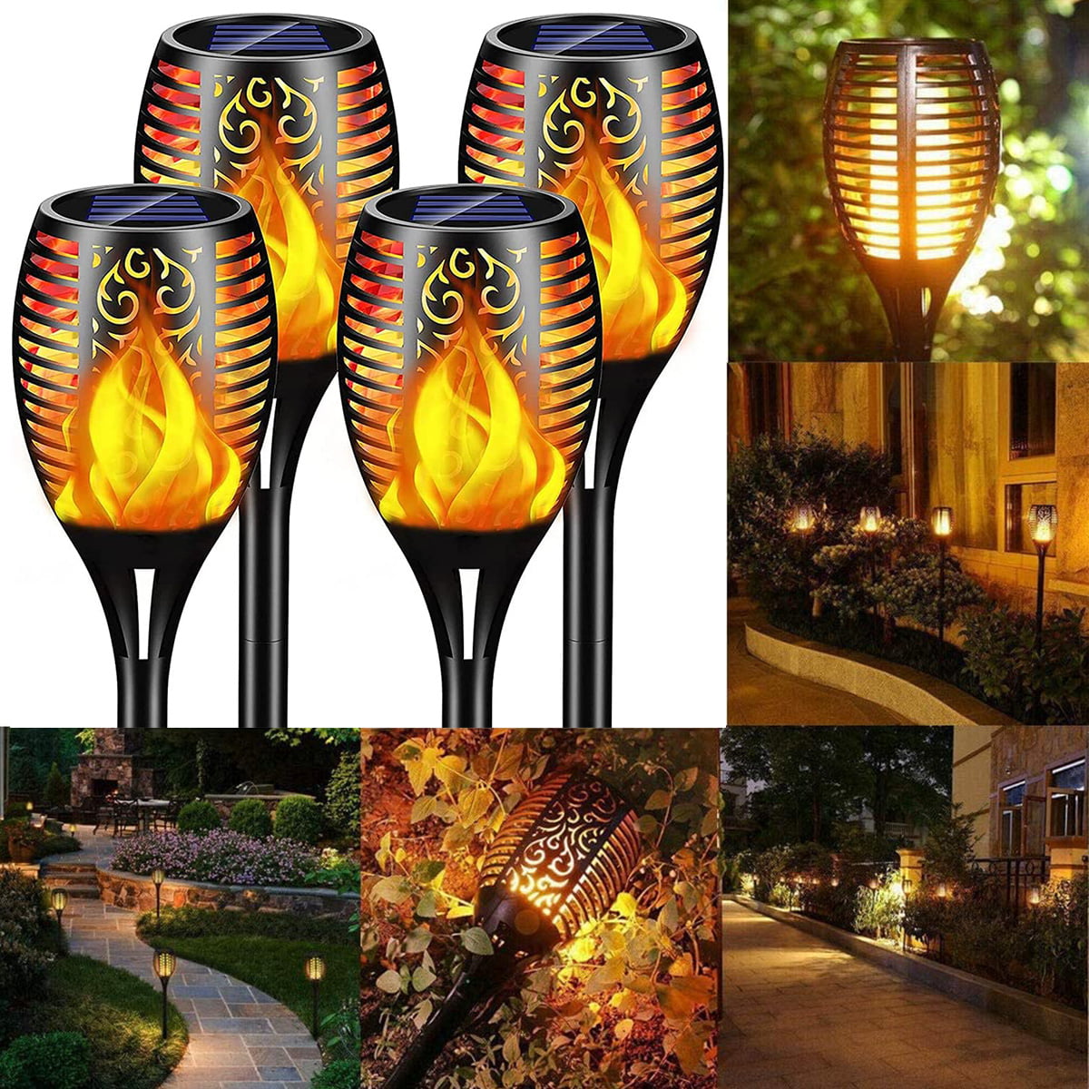 96LED Solar Power Decor Lamp Flame Flicker Garden Light Outdoor Landscape Lamp 