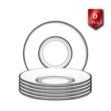 LAV Glass Round Turkish Tea Saucers, Non-Lead Clear Tea Plates, 6 Pcs, 4.5 inch