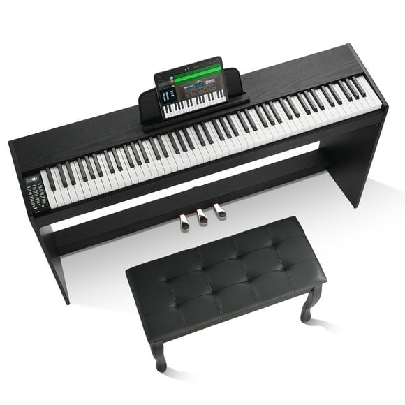 KFFKFF Digital Piano, 88-Key Weighted Action, Dual Keyboard & Speakers, Sleek Stand with Matching Bench, Headphone, 200 Sounds & Rhythms, Bluetooth/USB/MIDI Connectivity for Educational Sessions