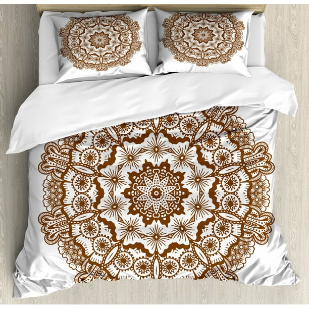 Brown Mandala Duvet Cover Set King Size Kaleidoscope Inspired Round Form With Circles And Flowers Decorative 3 Piece Bedding 2 Pillow Shams Chocolate White By Ambesonne Com Brown Mandala Duvet Cover Set King Size, Mandala Bedding King Size