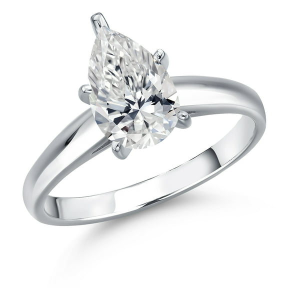 Gem Stone King 1.00 Ct IGI Certified Lab Grown Diamond 10K White Gold Solitaire Engagement Ring for Women | F-G Color  VS Clarity Pear Shape | Size 5