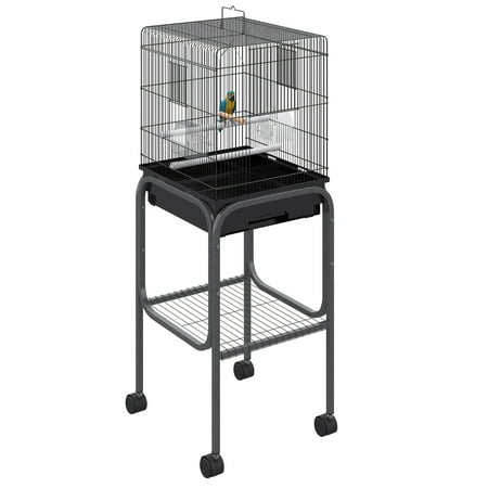 Zootealy Metal Bird Cage With Stand For Small Parrots Rolling Wheels Slide-Out Tray