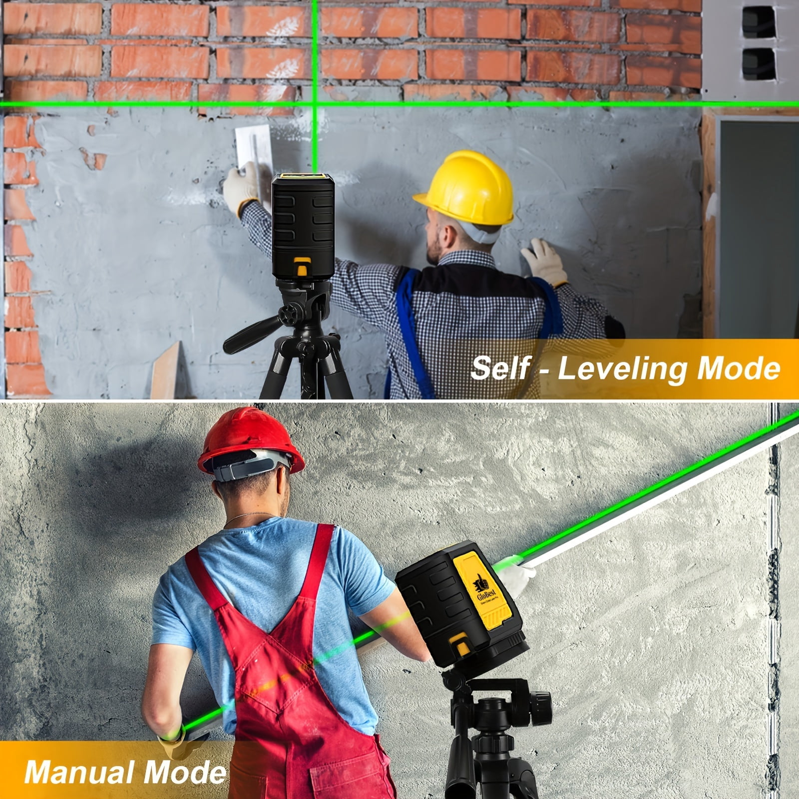 Laser Level, Self Leveling Cross Line Lasers, Green Beam Leveler Tool, with Self-leveling, Manual, Pulse Mode, Lazer Level with 360 Degree Magnetic Base and Battery