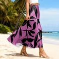 thumbnail image 4 of LWavelet Women Leaf Print Tiered Maxi Skirt Elastic Waist With Pockets Boho Long Skirt Hot Pink S, 4 of 5