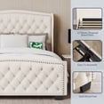 thumbnail image 7 of Belleze Velvet Upholstered Queen Bed with Button Tufted Headboard, Glam, Beige, 7 of 7