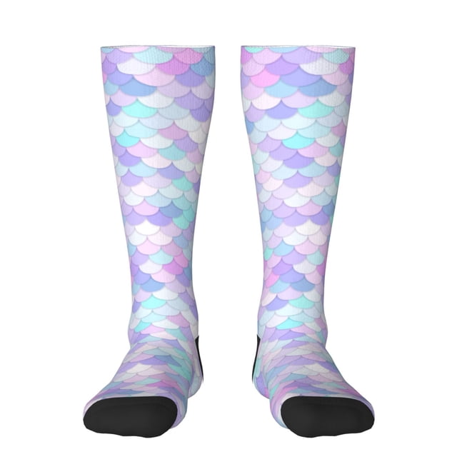 Fotbe Rainbow Scales Calcetas Divertidas Estampadas para Hombre y Mujer, Calcetas de Algodón hasta la Rodilla para Caminar, Correr, Enfermería y Embarazo