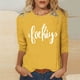 thumbnail image 4 of Mujeres Tres Cuartos de Manga Tops Día de la Mujer Impreso Cuello Redondo Blusa Suelta, Suéter de Manga Casual 3/4 para el Uso de Primavera Y Verano, 4 of 5