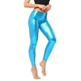 thumbnail image 5 of Women's Versatile Metallic Finish Fit Pants, Colorful Shiny Leather Leggings Sky Blue M, 5 of 5