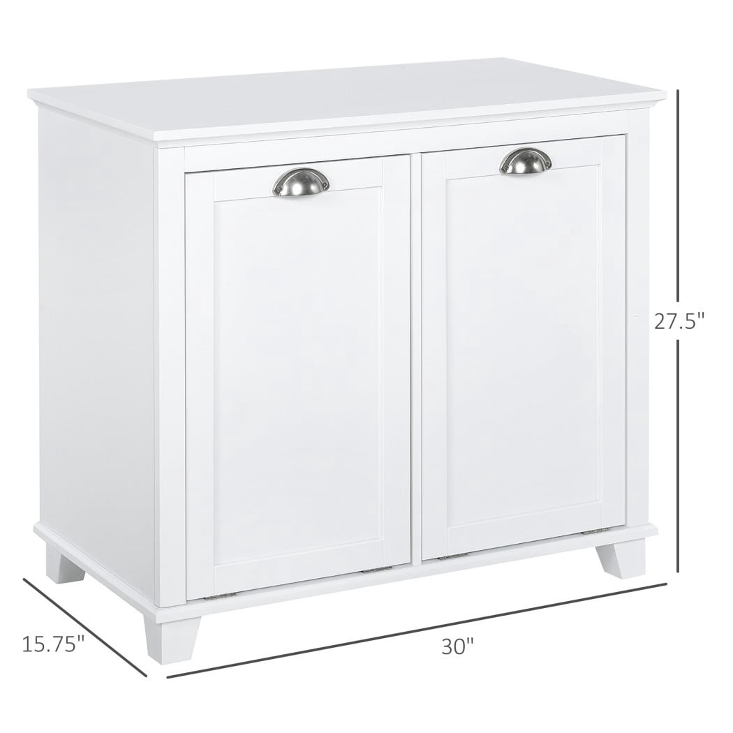 Tilt-Out Laundry Cabinet with 2 Hampers, Freestanding Laundry Sorter, Bathroom Storage Cabinet with Double Compartments, White