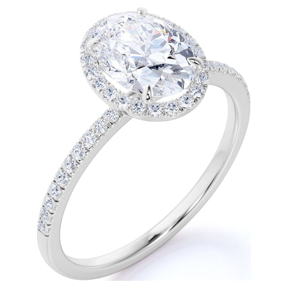 JeenMata 1.5 Carat Oval Cut Moissanite Engagement Ring - Bridal Set - Halo Ring - Handmade Ring - 18k White Gold Plating for Women