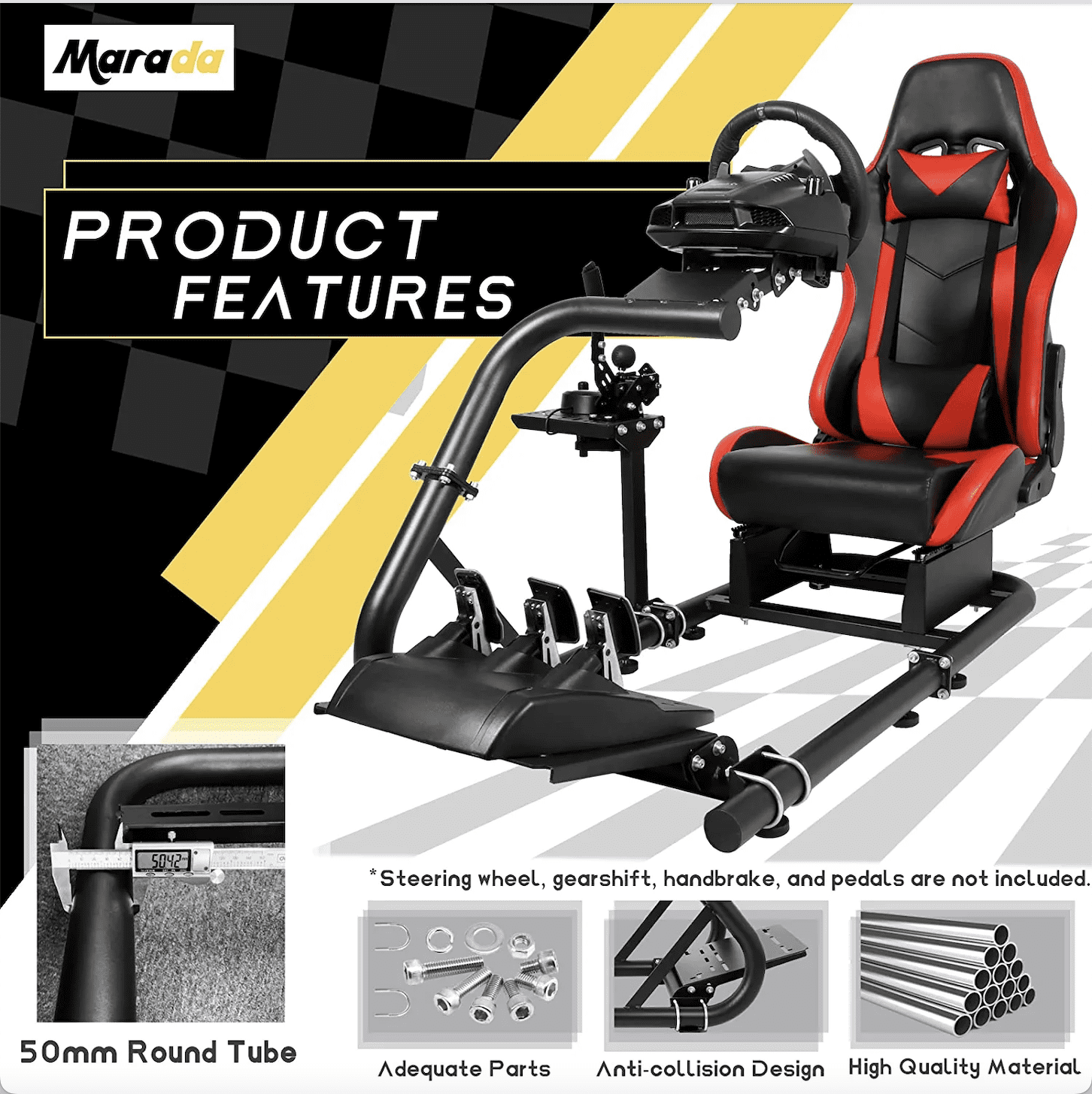 Marada Racing Simulator Cockpit with Game Seat Adjustable Fit for Logitech  G25 G27 G29 G920 Racing Wheel Stand