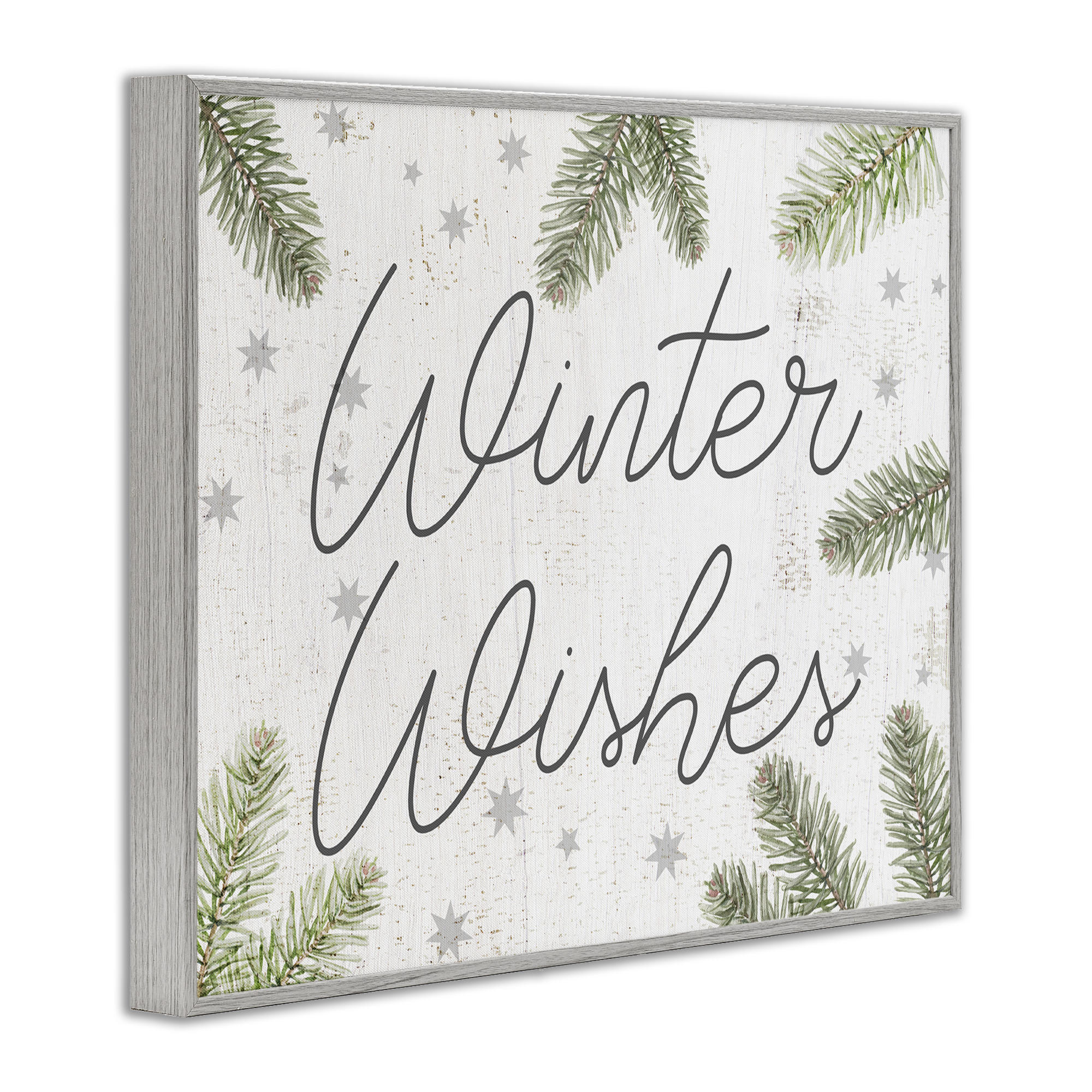 Stupell Industries Winter Wishes with Sprigs Holiday Painting Gray Framed Art Prints Wall Art, 20 x 16
