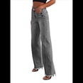 thumbnail image 3 of Pantalones Vaqueros de Pierna para Mujer, Cintura Alta, Elásticos, con Dobladillo Sin Rematar Gris XL, 3 of 8