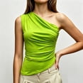 thumbnail image 5 of IUYRTFE Women's One Shoulder Sleeveless Ruched Top Asymmetrical Stretch Summer Party Fitted Tank Top, 5 of 9