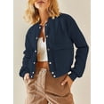 thumbnail image 6 of Womens Jacket Fall Winter Long Sleeve Stand Collar Shacket with Side Pocket Coat Navy Blue M, 6 of 8