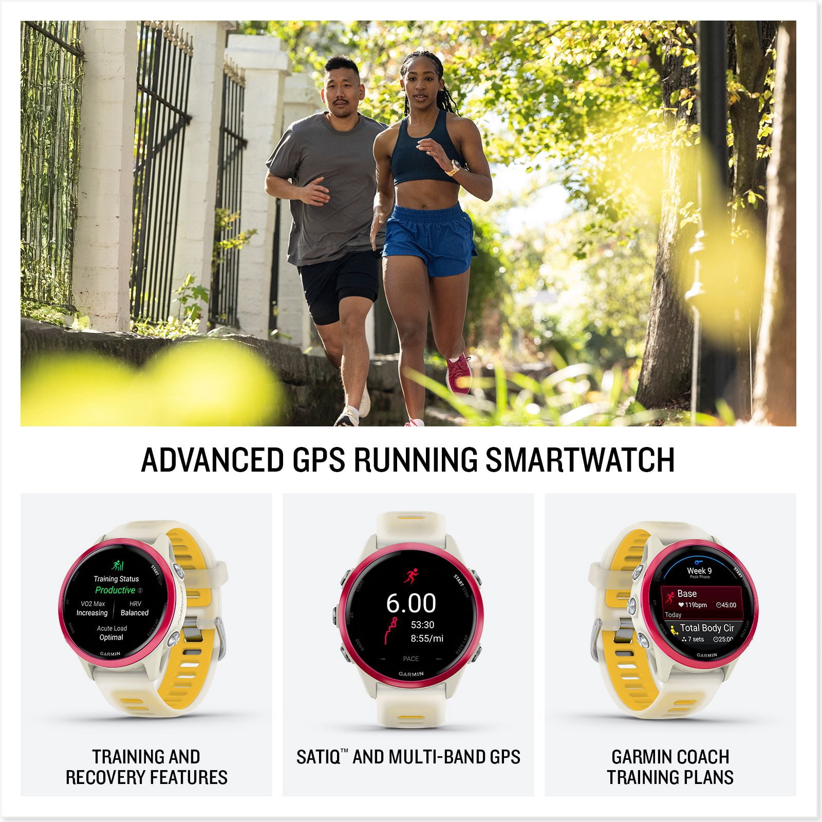 Garmin Forerunner 570, 42mm, Advanced GPS Running and Triathlon Smartwatch, AMOLED Display, Training and Recovery Features, Raspberry Aluminum with Translucent Bone/Mango Band