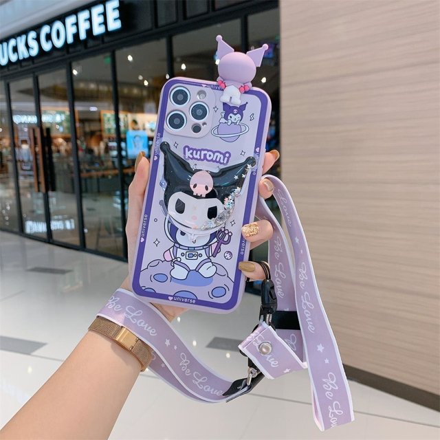 Funda de teléfono Sanrio Cinnamoroll para Iphone 13 12 11 Pro Max 7 8 Plus Kuromi funda XR XS X con correa espejo cubierta de lujo mujer chica xuanjing unisex