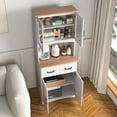 thumbnail image 4 of GZXS Long Standing Kitchen Cabinet, 2 Storage Drawers, Large Open Space for Microwave, White, 4 of 10