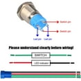 thumbnail image 4 of 2 Pack 12mm 12V 24V 3A Interrupteur à Bouton-Poussoir en Acier Inoxydable à Verrouillage Automatique avec Symbole de Puissance LED, Ouverture Normale Étanche avec Prise de Courant (Bleu+rouge, Tête en Haut), 4 of 5