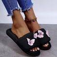 thumbnail image 5 of Risckoth Women's Plush Slide Slippers Butterfly Applique Accent Open Toe Cozy House Shoes, 5 of 7