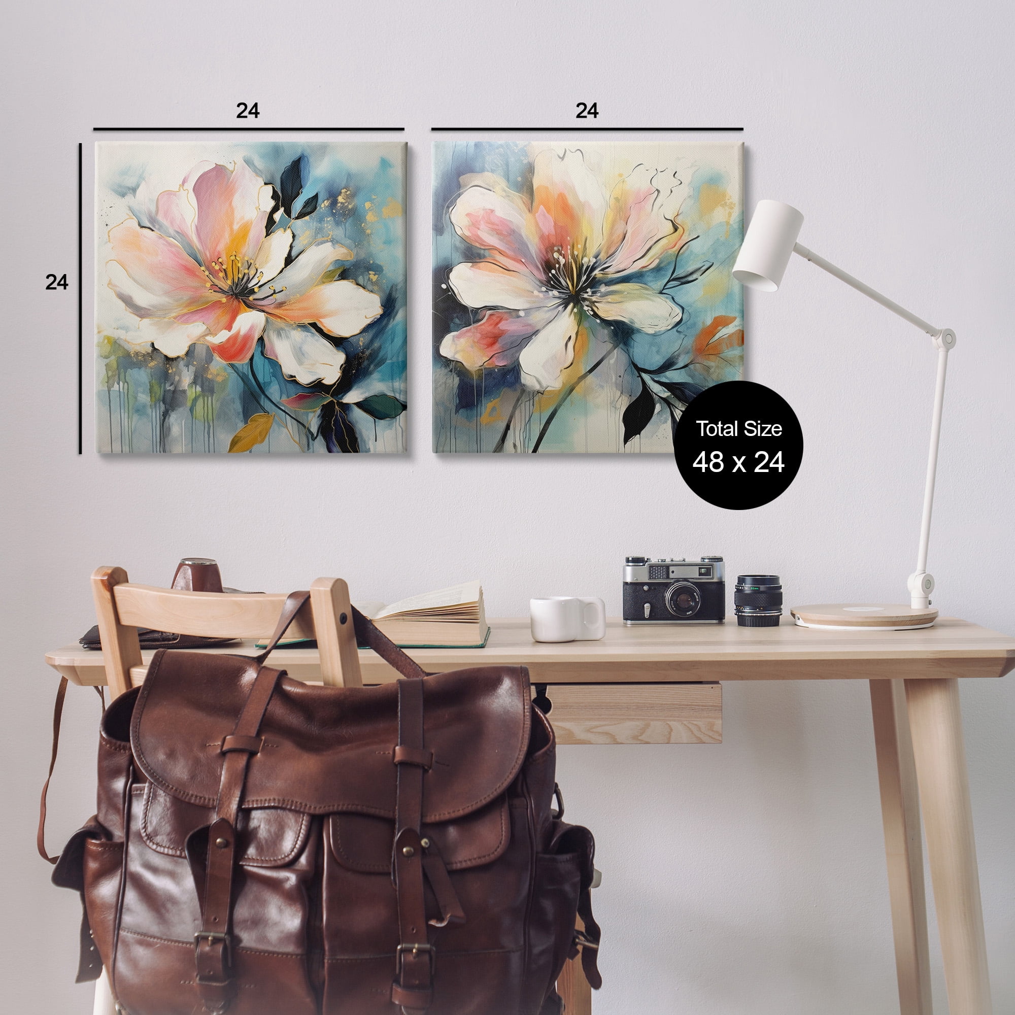 Stupell Industries Modern Dripping Blooms Botanical & Floral Painting Gallery Wrapped Canvas Art Print Wall Art, 24 x 24, Set of 2