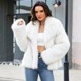 thumbnail image 7 of Levmjia Women's Faux Fur Coat Lapel Collar Long Sleeve Winter Warm Outerwear Fluffy Plush Jacket Open Front Solid Color, 7 of 7
