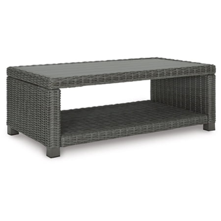 Signature Design by Ashley Outdoor Elite Park Patio Wicker Cocktail Table  Gray