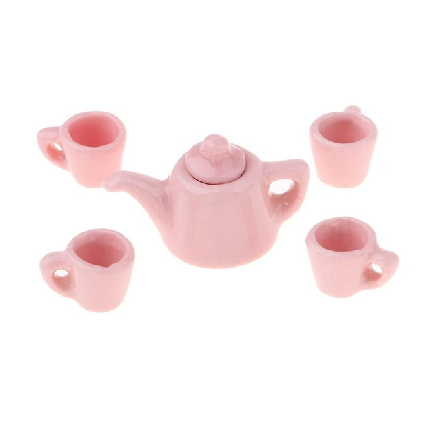 de Té de Cerámica Rosa con de de 5 Piezas, Utensilios de Comedor para 1:12