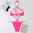 thumbnail image 4 of HAPIMO Women's One-Piece Monokini Solid Color Button Summer Beach Sleeveless Cutout Bodysuits Hanging Neck Hide Belly High Cut Tropical Hawaii Swimsuit Trendy Clearance Hot Pink, 4 of 5