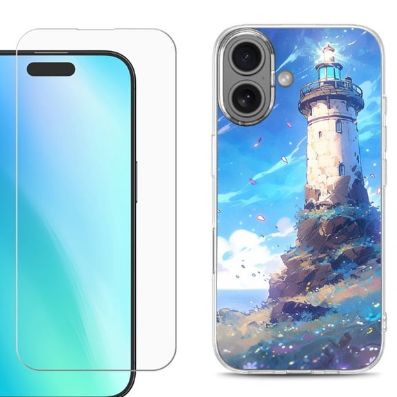 For iPhone 16 Phone Case Cover, Shockproof Case with Tempered Glass Screen Protector, by OneToughShield - Beacon Sky