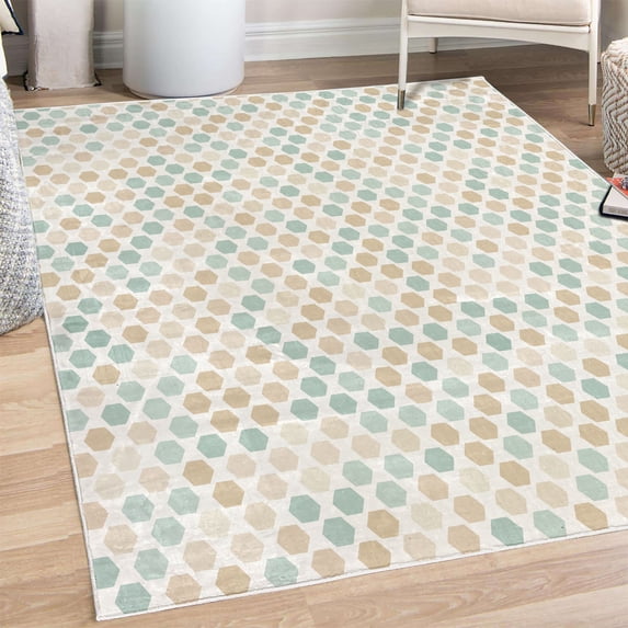 Geometric Decorative Rug, Abstract ZigZag Hexagon Vivid and Dark Color Hue Tone Intensity Art Print, Quality Carpet for Bedroom Dorm and Living Room, 6 Sizes, Pale Cadet, by Ambesonne