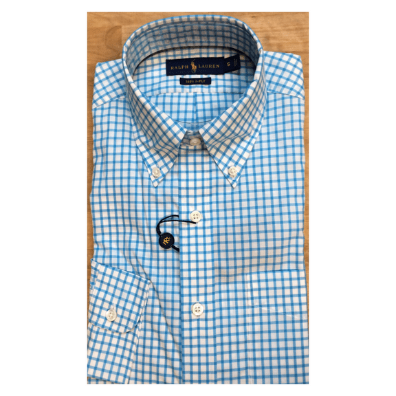 Polo Ralph Lauren Men's 140's 2ply Checked Shirt, Turquoise, Small