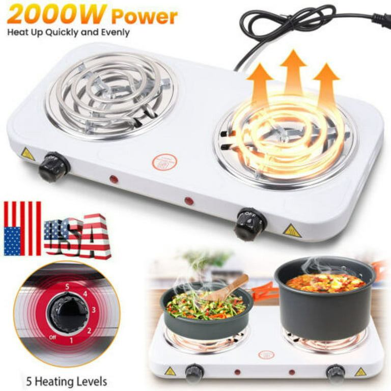 TeqHome Hot Plate, 2000W Portable Induction Cooktop Double Burner with Dual  Control & 5 Level Temperature Control, Easy to Clean, Lightweight Cast