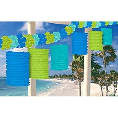 hawaiian summer luau beach party floral paradise flowers and lantern garland decoration, paper, 10 feet