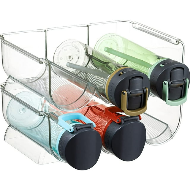 2-Pack Stackable Plastic Water Bottle Organizer Racks - Space-Saving Storage Solution for Kitchen Pantry, Cabinet, Refrigerator - Holds 3 Bottles Each - Ideal for Reusable, Wine, Soda Bottles - Food