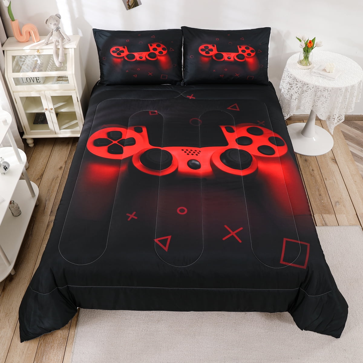  Comforter Set Queen Size, Game Gamer Vintage Gaming Bedding Set  for Kids and Adults Bedroom Decor, Kids Video Controller Comforter Set and  2 Pillow Cases : Home & Kitchen