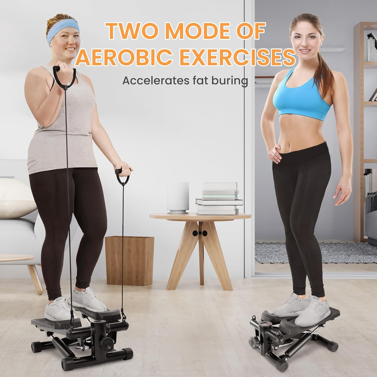 BalanceFrom Mini Steppers, Stair Steeper with Resistance Bands, Portable Stepper Capable of Full-Body Exercise, Low Noise and Smooth, 300 lbs Weight Capacity, Black/ Silver