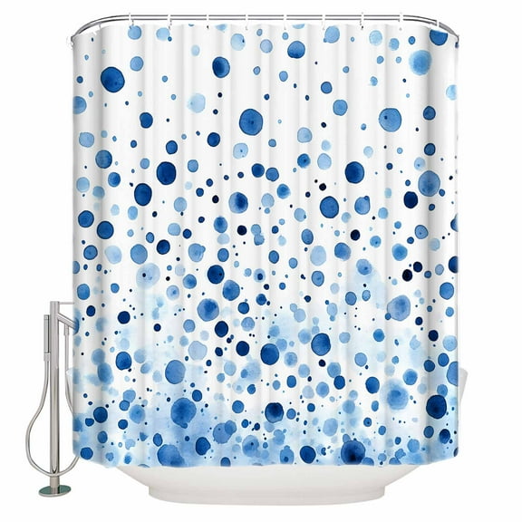 Polka Dot Theme Shower Curtain, 60" x 72", Watercolor Gradient Navy Blue Waterproof Bathroom Curtain Washable Shower Curtain Set with 12 Hooks