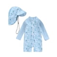 thumbnail image 2 of ATAIKU Baby Boys Swimsuit Whales Toddler One Piece Zipper Bathing Suit Long Sleeve Rash Guard Swimwear Sunsuit with Sun Hat, 2 of 9