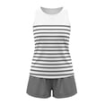 thumbnail image 2 of Bosfbaoi Two Piece Sets for Women Crew Neck Striped Sleeveless Tank Top and Drawstring Elastic Waist Shorts Casual Womens Summer Outfits, 2 of 7