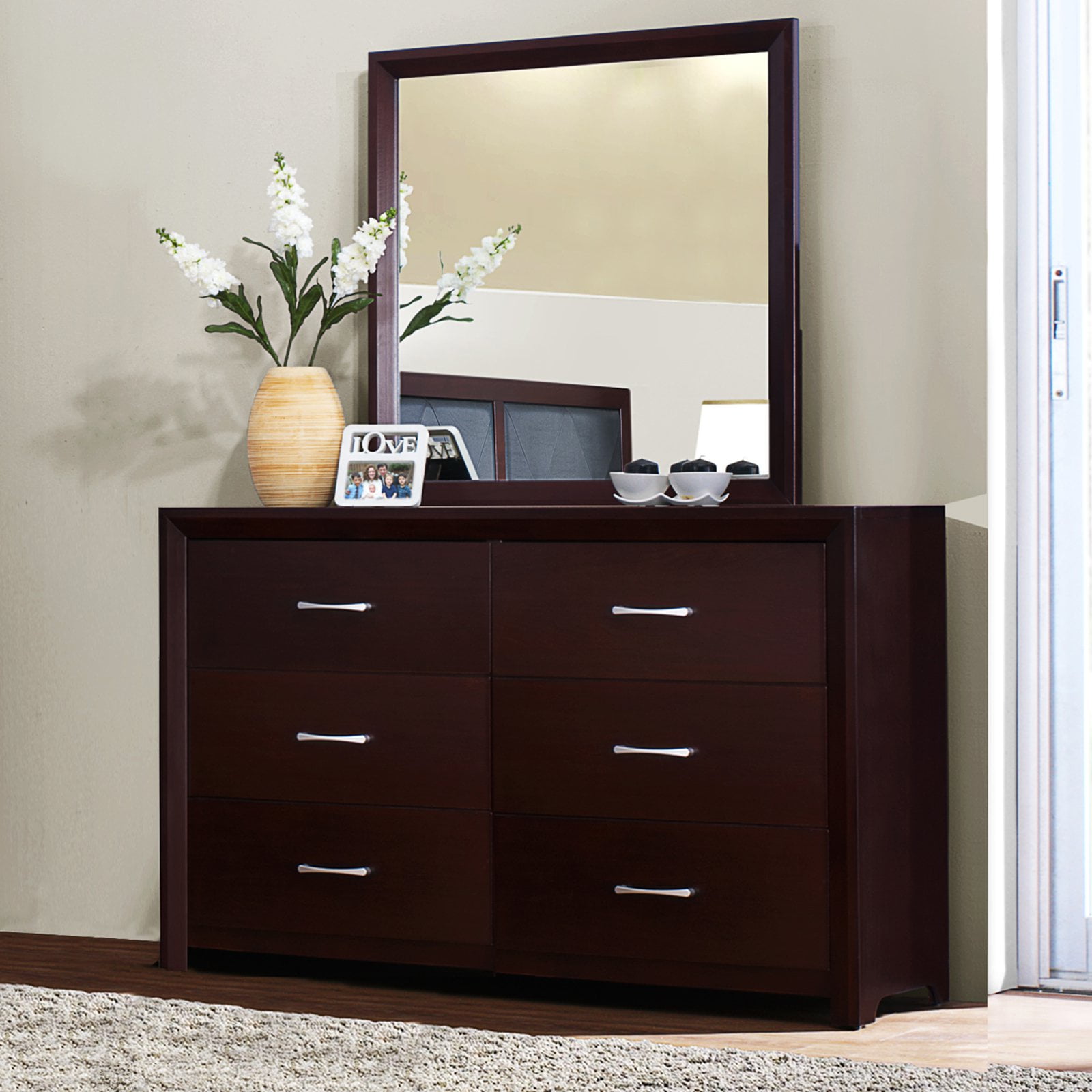 I then had the dresser and drawers measured and had mirrors custom cut and installed by professionals from electric sander (walmart). weston home bancroft 6 drawer dresser with mirror espresso walmart com