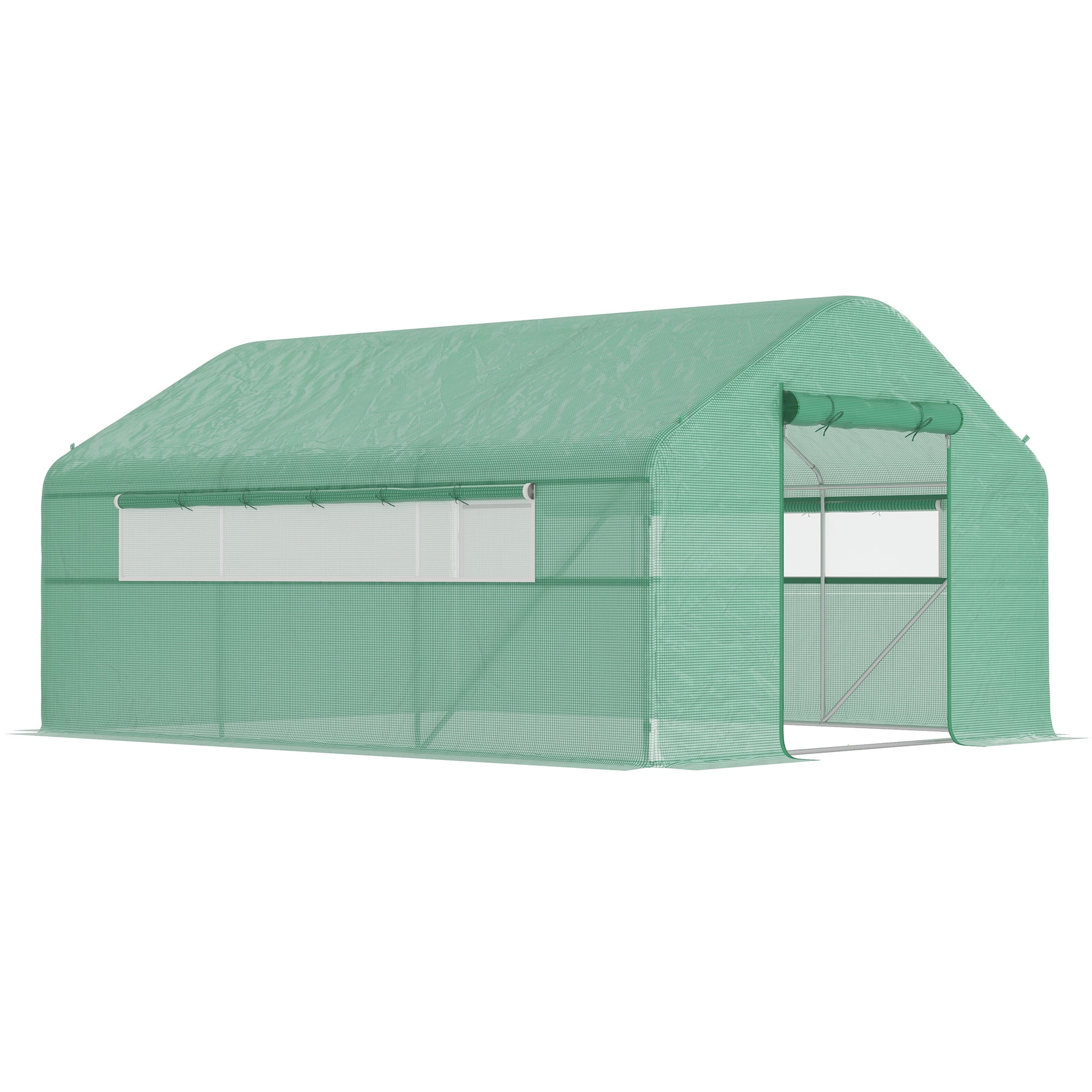 Outsunny 13' x 10' x 6.5' Hoop House Greenhouse with Large Windows, Large Walk-In Tunnel Green House with Upgraded Galvanized Steel Frame, Green