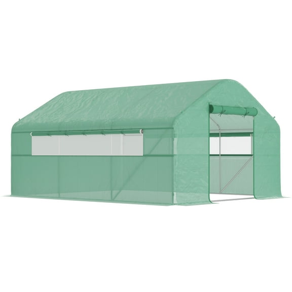 QISHENSHUI 13' x 10' Large Hoop House Tunnel Greenhouse – Sturdy Frame with Roll-up Door & Big Windows, Great for Extending Growing Seasons & Protecting Garden Plants, Green