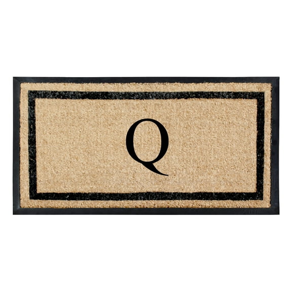 A1HC Rubber and Coir Door Mat Heavy Weight Large Entry Mat Outdoor Durable Monogrammed Q Doormat 24"X48", Beige