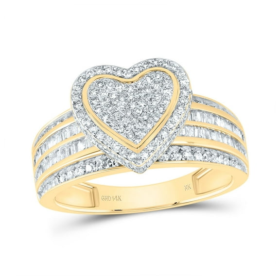 14kt Yellow Gold 7/8 Cttw- Natural Diamond Fashion Heart Wedding Engagement Anniversary Ring, Women Size: 5-9