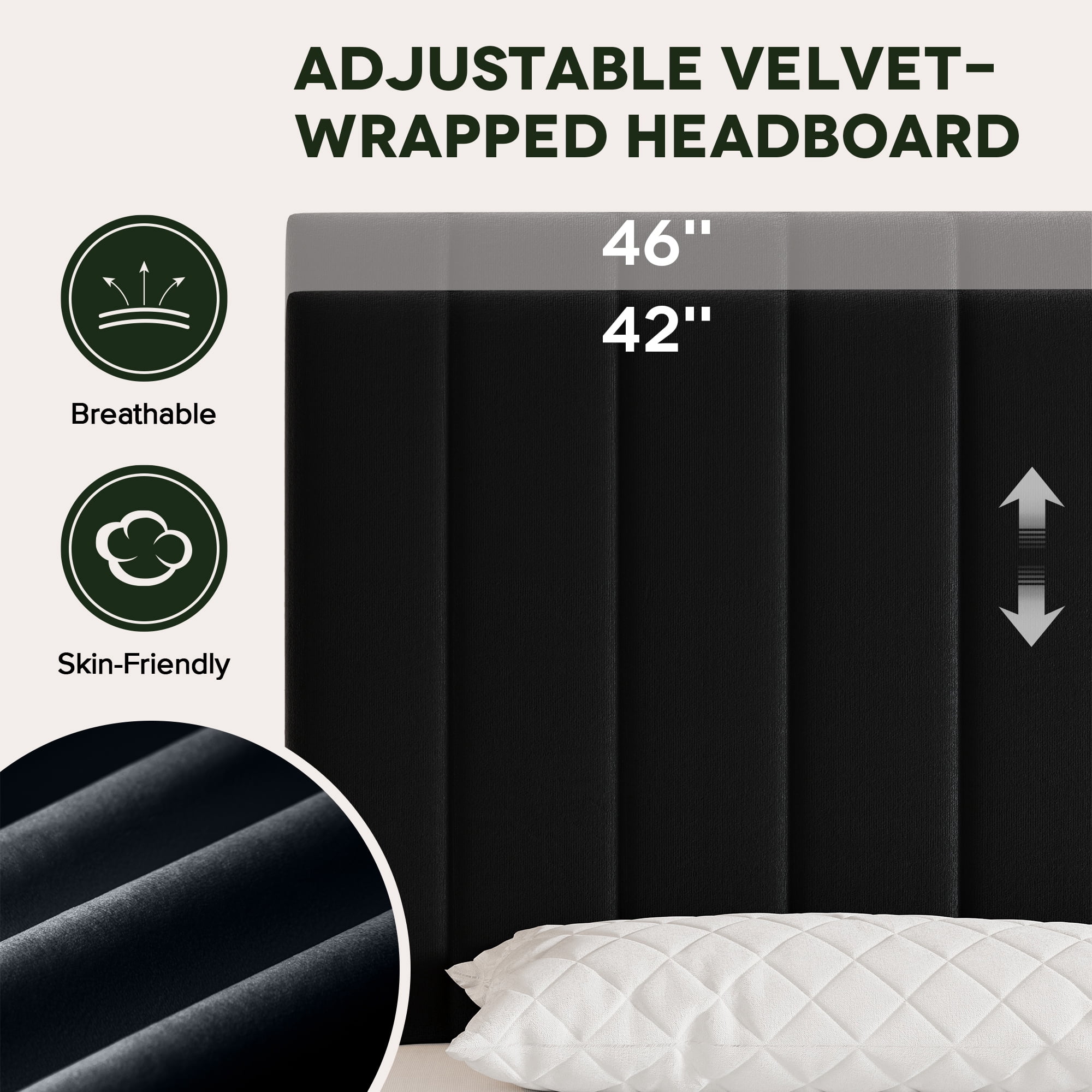 Einfach Full Bed Frame with Adjustable Upholstered Velvet Headboard and 4 Storage Drawers, No Box Spring Required, Black