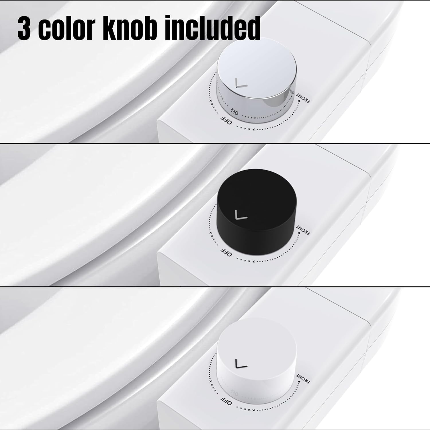 ADDOT Ultra-Slim Bidet Attachment for toilet - Easy Left/Right Hand, 3 Color Knob Installation(Silver, White, Black), Dual Nozzle (Feminine/Posterior Wash), Adjustable Water Pressure, Non-Electric