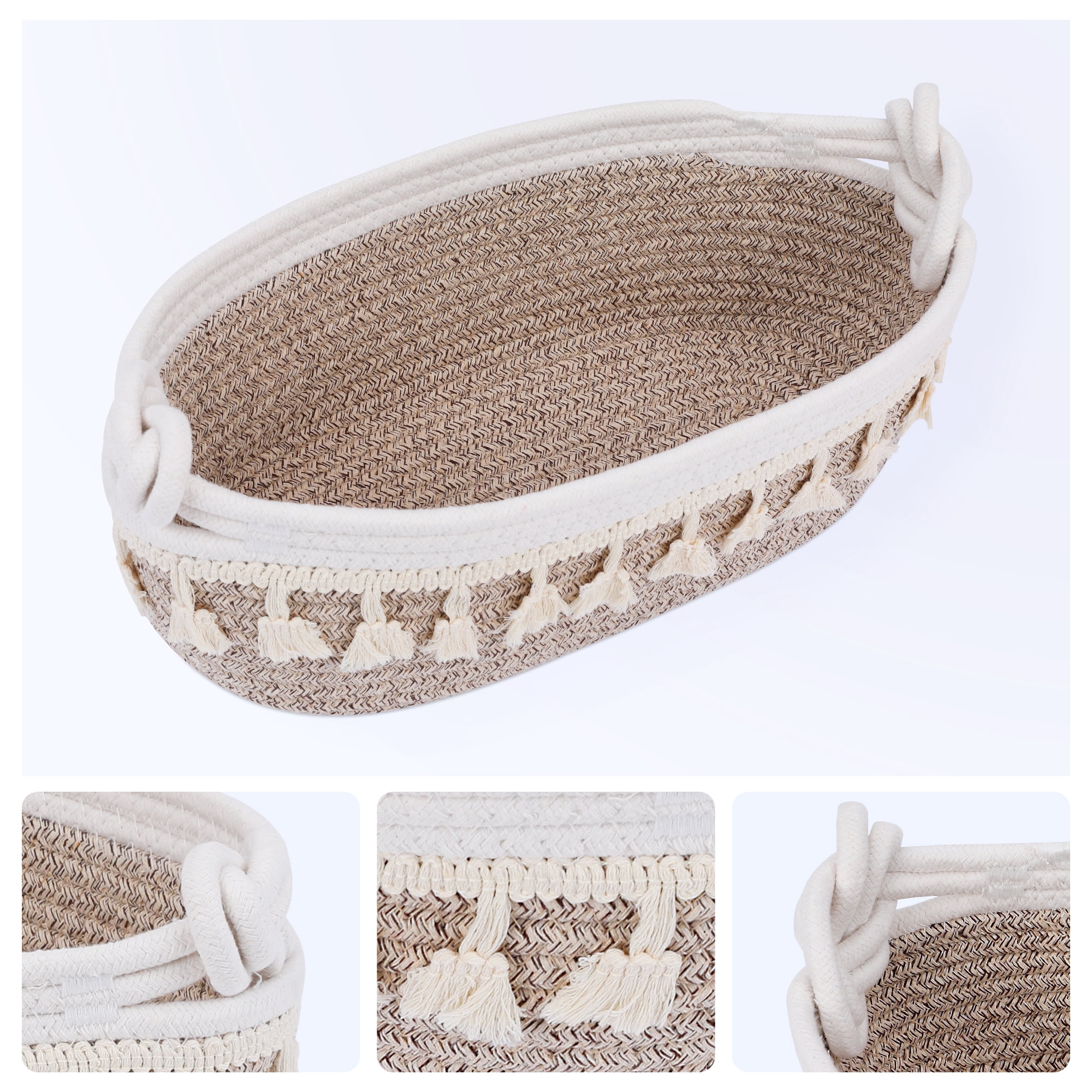 Unique Bargains Woven Storage Basket Solid Shelf Storage Bin Light Brown 13.4*6.3*4.7in