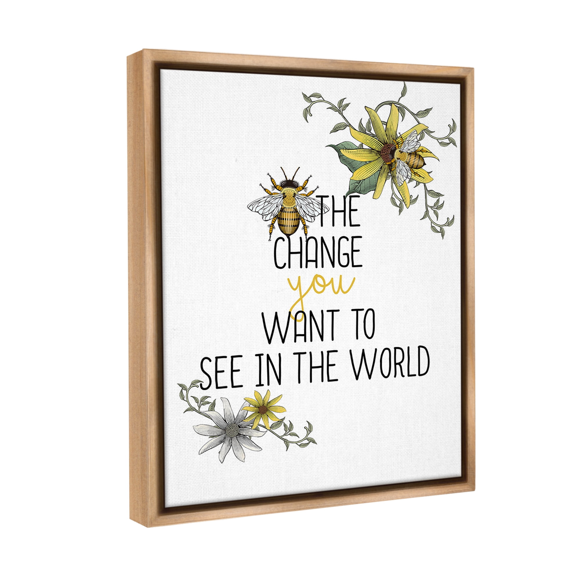 Stupell Industries Bee The Change Botanical & Floral Painting Brown Floater Framed Canvas Art Print Wall Art, 25 x 31