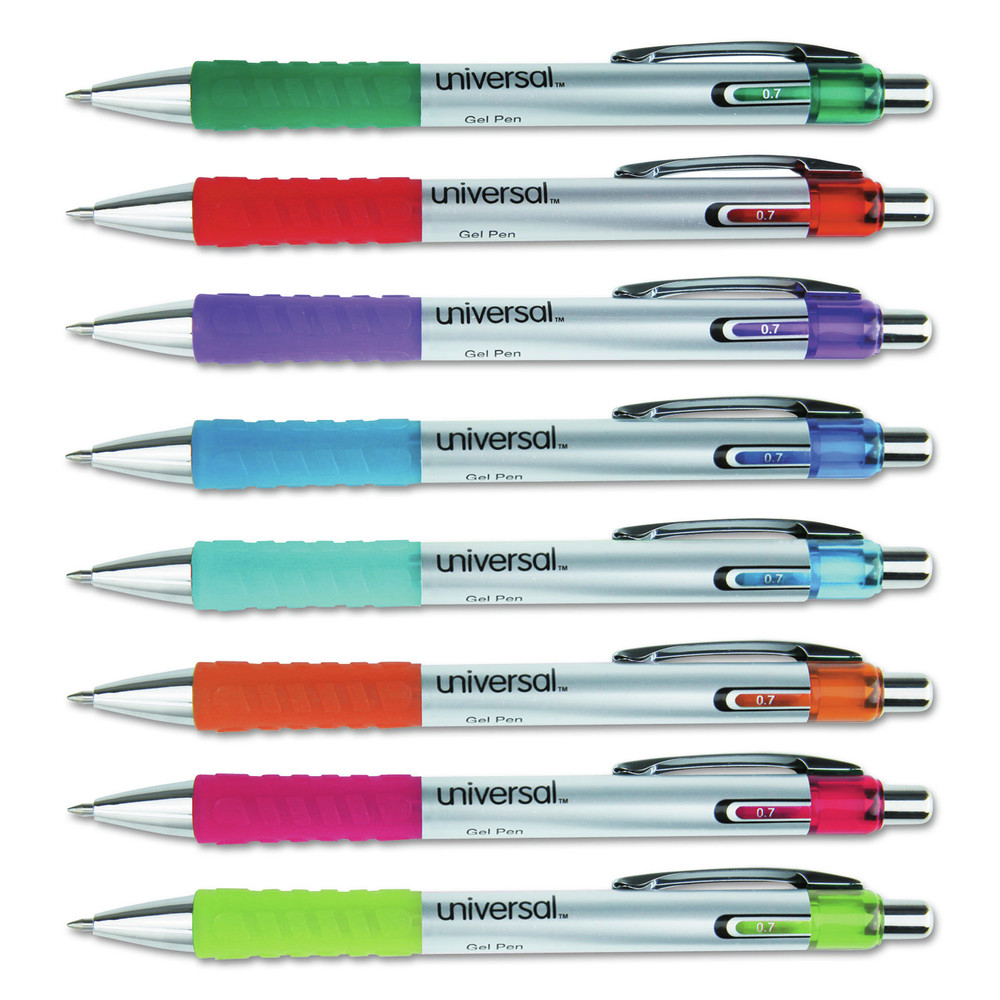Medium 0.7 mm, Retractable, Comfort Grip Gel Pen - Assorted Ink Colors/Silver Barrel (8-Piece/Set)